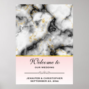Affiche Marbre gris blanc moderne Mariage accueil