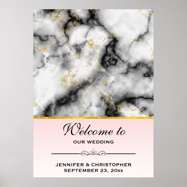 Affiche Marbre gris blanc moderne Mariage accueil (Devant)