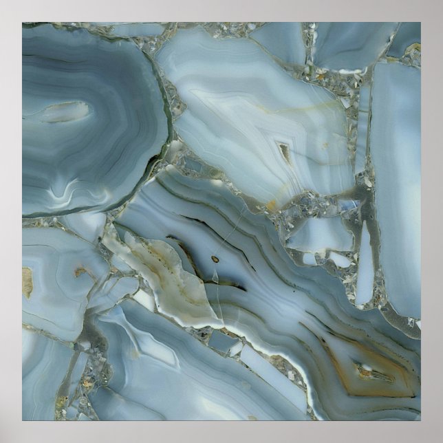 Affiche Marbre Gris Bleu avec Veine d'Or (Devant)