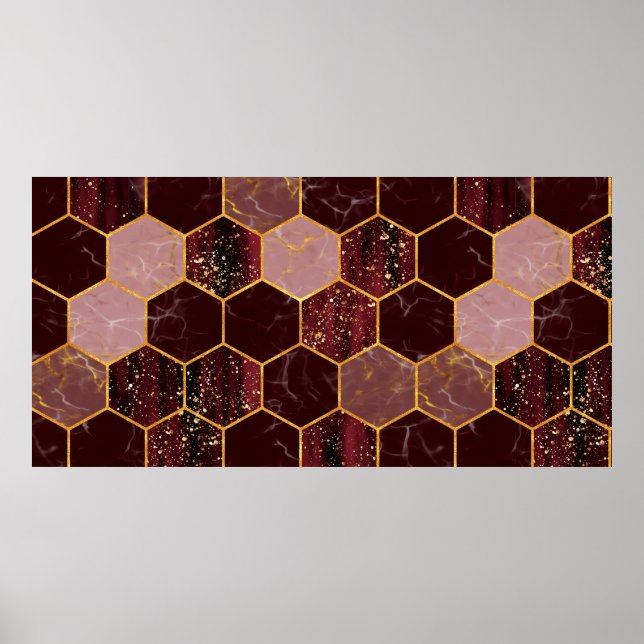 Affiche Marbre hexagone texture transparente avec or (Devant)