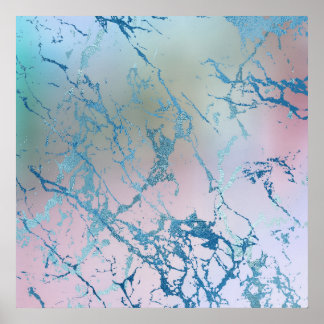 Affiche Marbre Iridescente | Holographique bleu rose tenda
