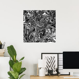 Affiche Marbre Liquide Noir et Blanc Abstrait