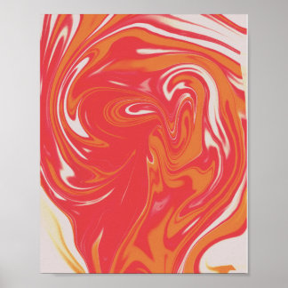 Affiche Marbre Liquide Orange et Rouge