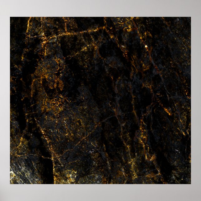 Affiche Marbre noir, veines dorées, texture. (Devant)