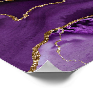Affiche Marbre noir violet Agate Glamor foncé Or