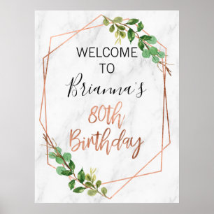 Affiche Marbre Rose Gold Foliage 80e anniversaire Pos d'ac