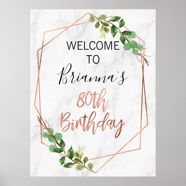 Affiche Marbre Rose Gold Foliage 80e anniversaire Pos d'ac (Devant)