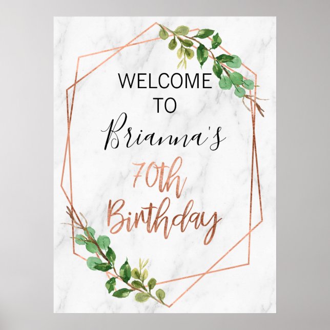 Affiche Marbre Rose Gold Foliage 80e anniversaire Pos d'ac (Devant)