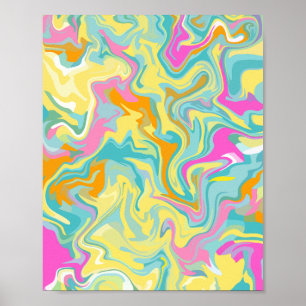 Affiche Marbre Tourbillonnant Abstrait aux Couleurs Vives
