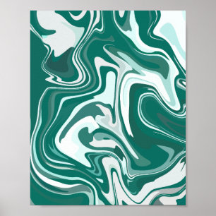 Affiche Marbre Vert et Blanc Tourbillonnant Abstrait