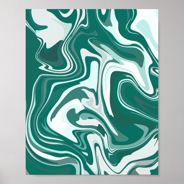 Affiche Marbre Vert et Blanc Tourbillonnant Abstrait (Devant)