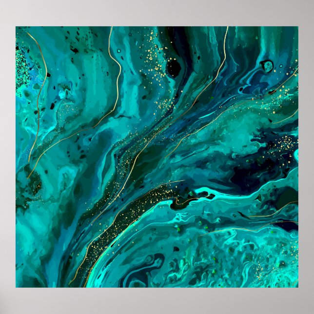 Affiche Marbre vert & Or : Texture luxueuse (Devant)