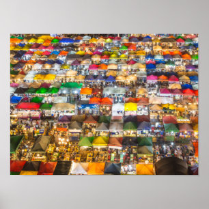 Affiche Marché alimentaire de rue Rod Fai Bangkok Thaïland