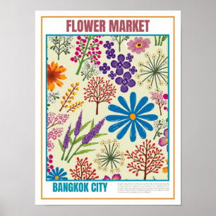 Affiche Marché aux fleurs Asie du Sud-Est Bangkok