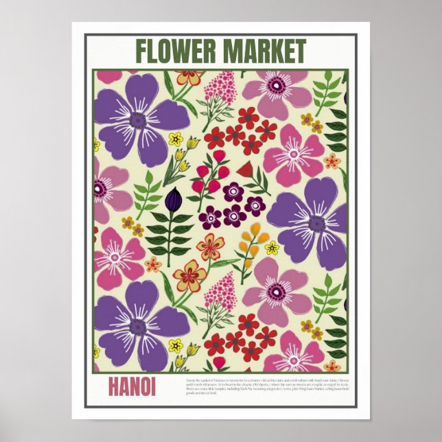 Affiche Marché aux fleurs Asie du Sud-Est Hanoï (Devant)