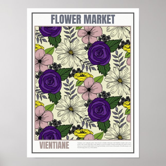 Affiche Marché aux fleurs Asie du Sud-Est Vientiane (Devant)