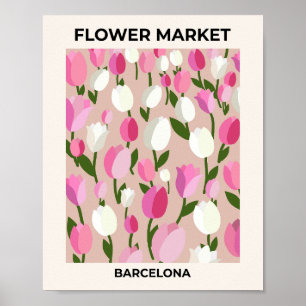 Affiche Marché aux fleurs Barcelone Pastel Tulips rose