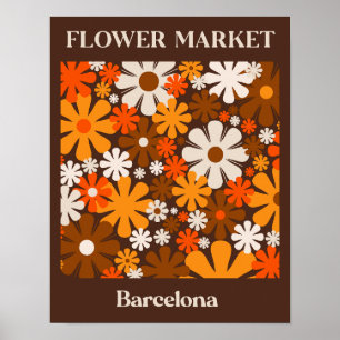 Affiche Marché aux fleurs Barcelone Retro 60s les années 7