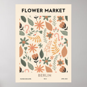 Affiche Marché aux Fleurs de Berlin coloré Floral