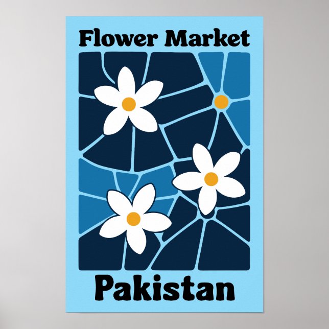 Affiche Marché aux fleurs du Pakistan Jasmin et bleu - Œuv (Devant)