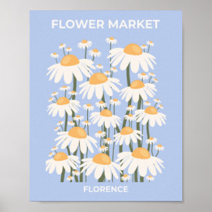 Affiche Marché aux Fleurs Florence Pastel Blue Retro Flora