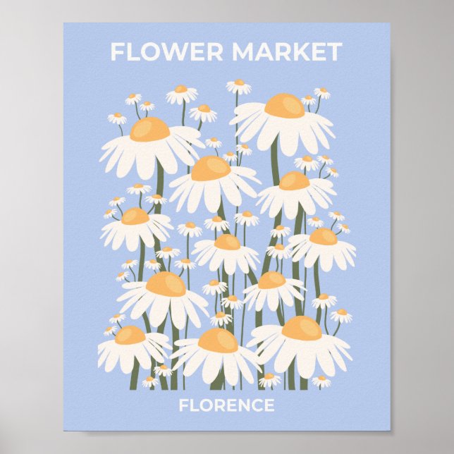 Affiche Marché aux Fleurs Florence Pastel Blue Retro Flora (Devant)