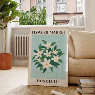 Affiche Marché aux fleurs Honolulu blanc Jasmine Floral