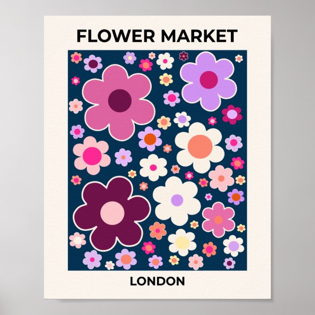 Affiche Marché aux fleurs Londres Vinatge Fleurs Abstraite (Devant)