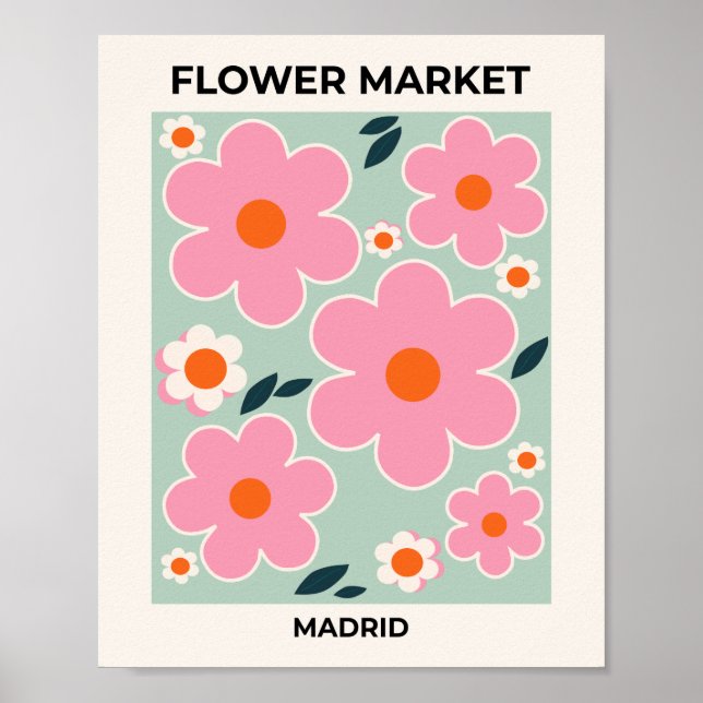 Affiche Marché aux fleurs Madrid Floral Art rose Orange Ve (Devant)