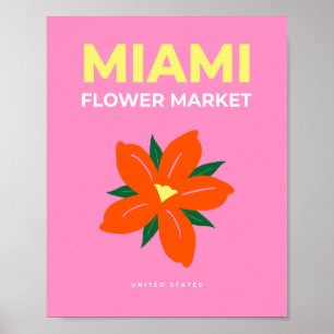 Affiche Marché aux fleurs Miami rose Orange Preppy Floral