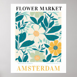 Affiche Marché aux fleurs moderne Amsterdam Fleurs botaniq