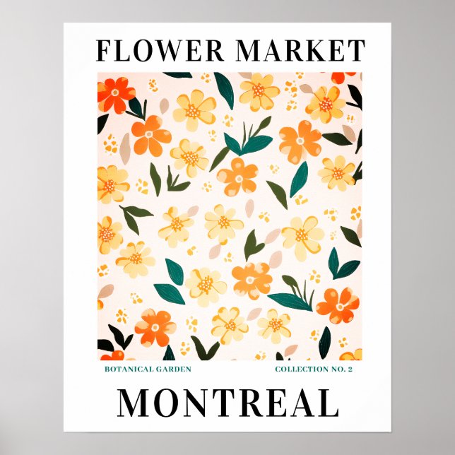 Affiche Marché aux fleurs moderne Montréal Fleurs botaniqu (Devant)