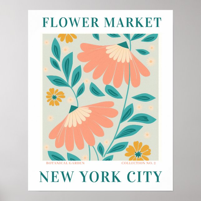 Affiche Marché aux fleurs modernes New York Fleurs botaniq (Devant)