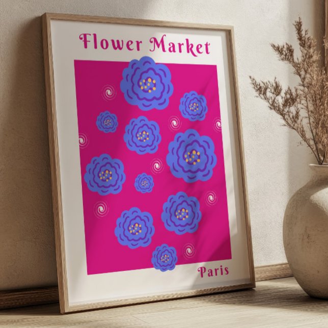 Affiche Marché aux Fleurs Paris Fuchsia& Bleu Floral Vibra (Créateur téléchargé)