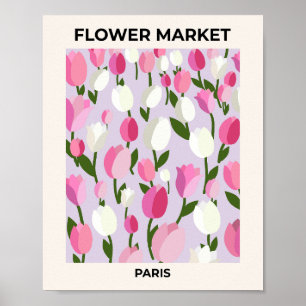 Affiche Marché Aux Fleurs Paris Tulipes Rose Et Lilac