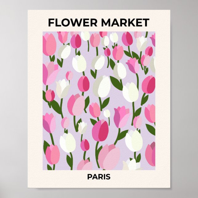 Affiche Marché Aux Fleurs Paris Tulipes Rose Et Lilac (Devant)