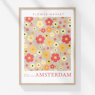 Affiche Marché aux fleurs rétro Amsterdam Fleurs jaunes ro