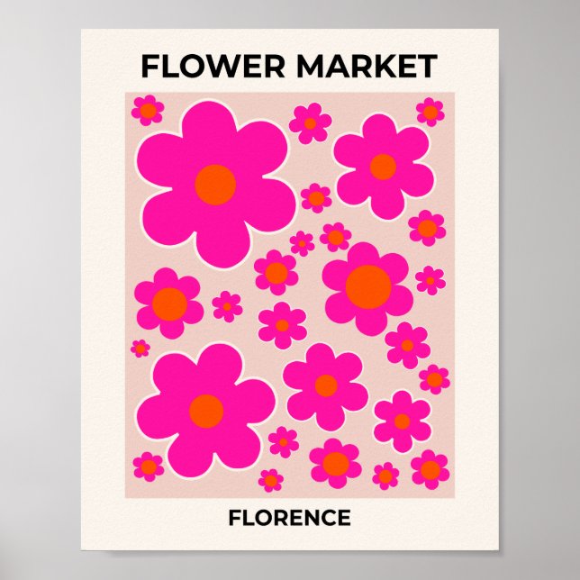 Affiche Marché aux fleurs rétro Florence Abstrait rose flo (Devant)