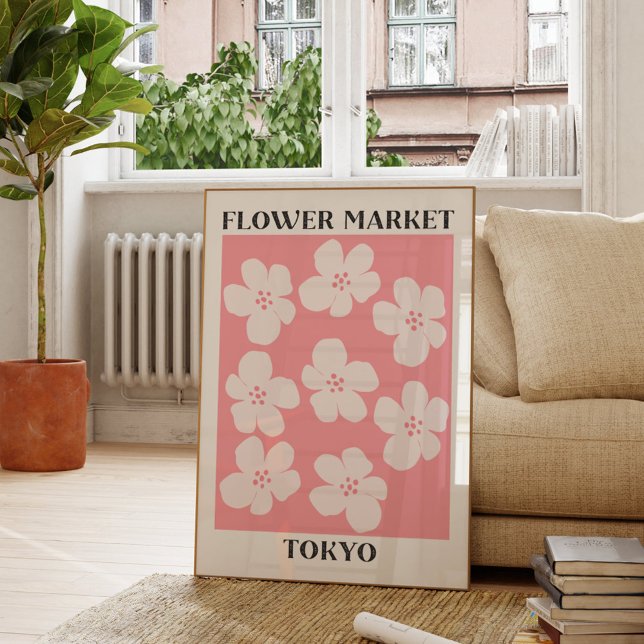 Affiche Marché aux Fleurs Tokyo Fleur de Cerisier Rose Flo (In situ Living room)