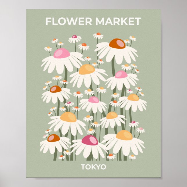 Affiche Marché aux Fleurs Tokyo Retro Daisies Sage Green (Devant)