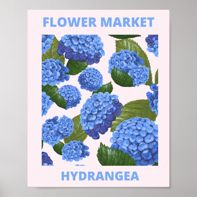 Affiche Marché aux fleurs vintage Blue Hydrangea (Devant)