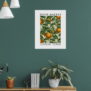 Affiche Marché aux fruits en fleurs d'orange rétro