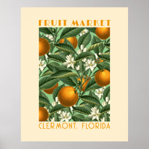Affiche Marché aux fruits en fleurs d'orange rétro