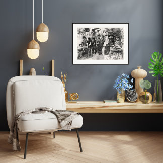 Affiche Marché aux puces de Singapour - Stylo et lave-ling