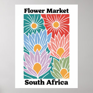 Affiche Marché de fleurs d'Afrique du Sud Protéas colorés