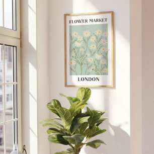 Affiche Marché de fleurs de marguerite blanche florale aqu