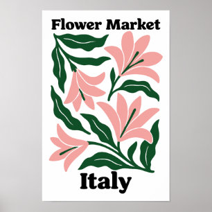 Affiche Marché de fleurs d'Italie Lys rose et feuille émer