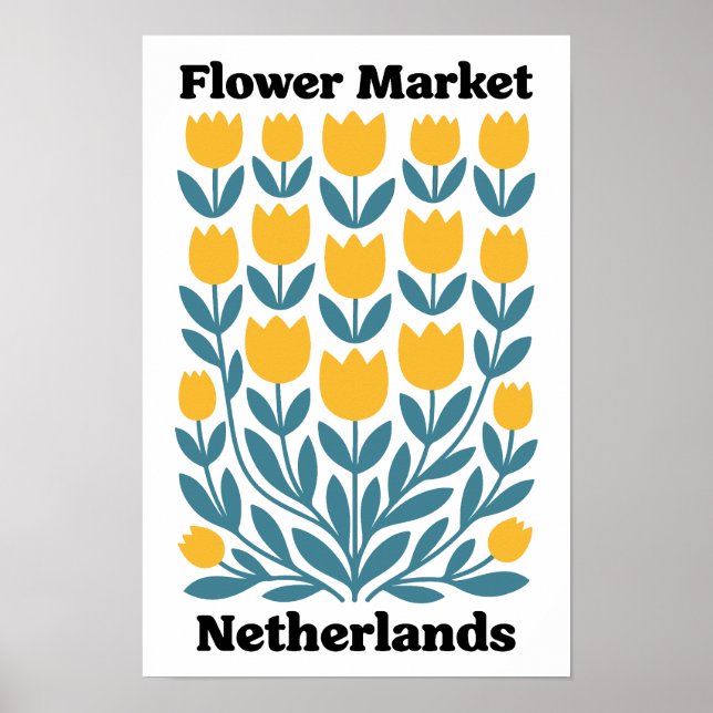 Affiche Marché de fleurs Hollande Pays-Bas Tulipe jaune (Devant)