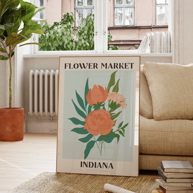 Affiche Marché de fleurs Indiana Peach Peony Floral (In situ Living room)