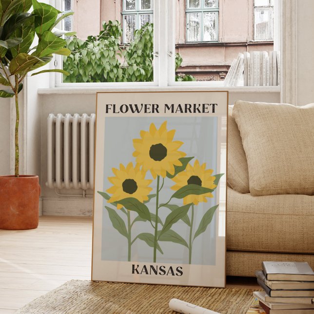 Affiche Marché de fleurs Kansas Tournesol Jaune Floral (In situ Living room)